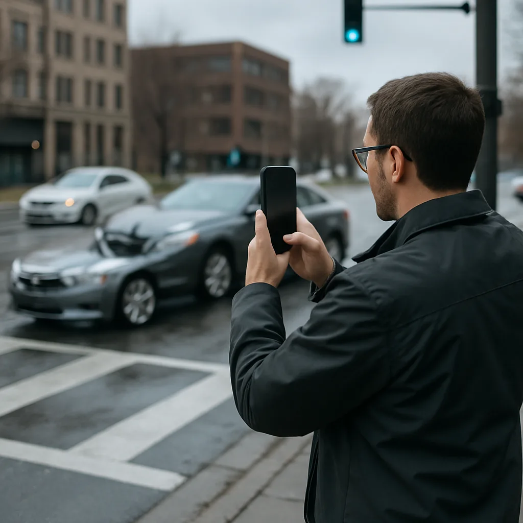 Photographing vehicle positions and signals as Minneapolis intersection accident evidence