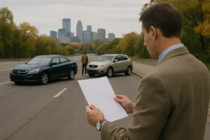 Minnesota car accident statute of limitations guide with Minneapolis roadway and deadline concept